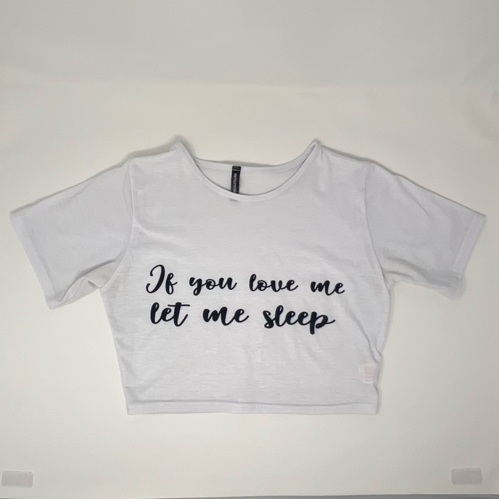 White Cropped Graphic Tee PJs Crop Top Basic Loungewear Short Shirt Summer Sleep